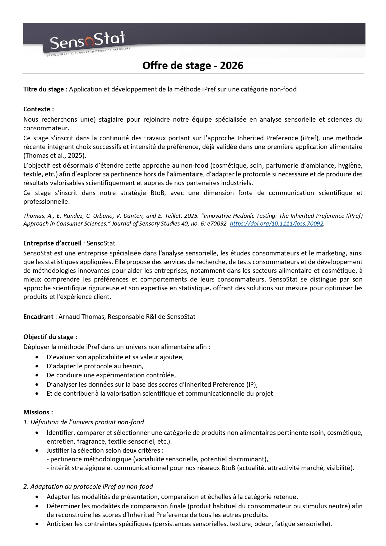 Offre de stage analyse sensorielle 1